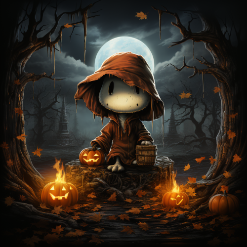 Halloween Snoopy Woodstock in Cartoon Style