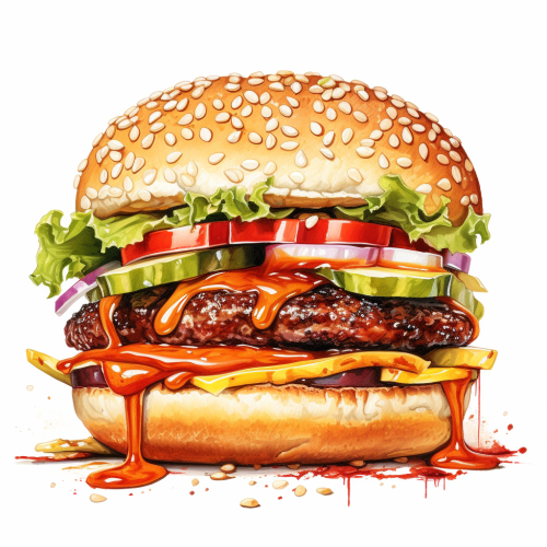 Tasty hamburger with cheese and juicy meat