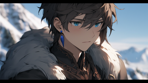 Handsome boy in winter mountains