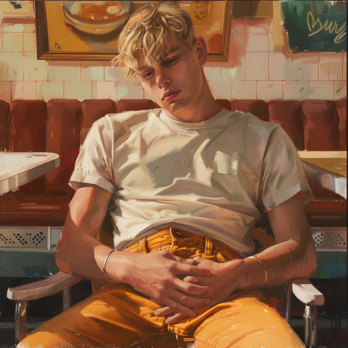 Blonde college boy bloated stomach