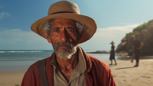 Handsome man enjoying beach and boats