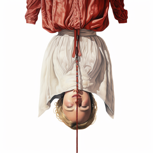 Headless woman hanging upside down