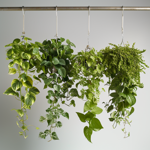 Beautiful hanging plants on metal rod in summer garden Beautiful hanging plants on metal rod in summer garden