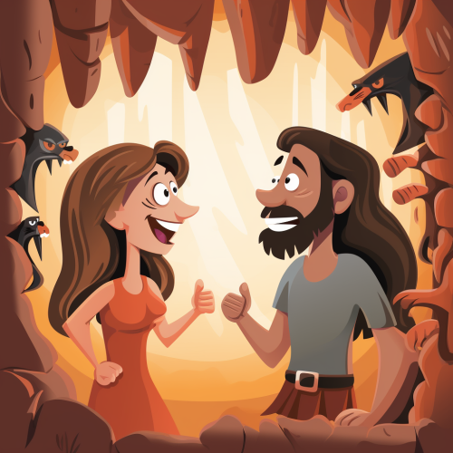 Happy cave couple talking