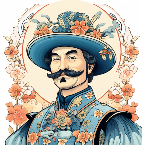 Happy Japanese man dressed as shogun