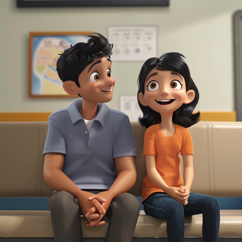 happy latino boy waiting room