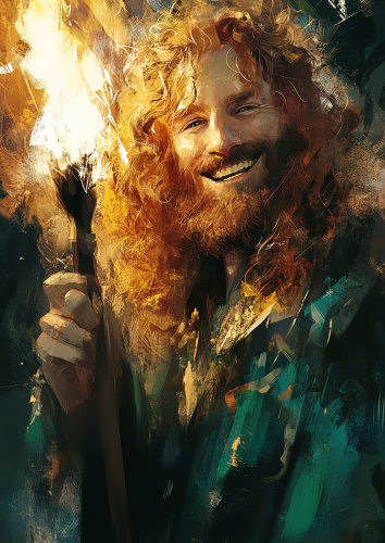 man holding lit torch green robe man holding lit torch green robe