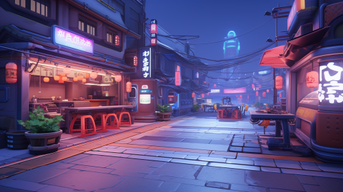 Happy neon street in Korean hanok style