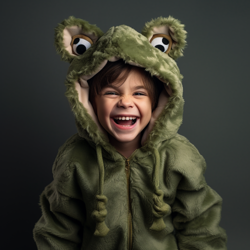 Smiling child in frog costume