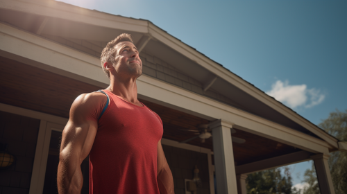 Happy strong man ready to fly