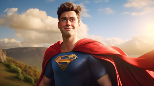 Happy superhero ready to fly