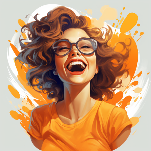 Happy woman in orange t-shirt