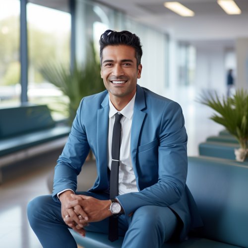 Smiling Indian Man in Blue Business Suit