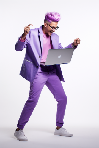 Smiling female teacher using laptop