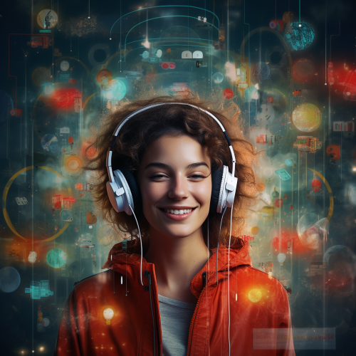 Happy woman with headphones immersed in music