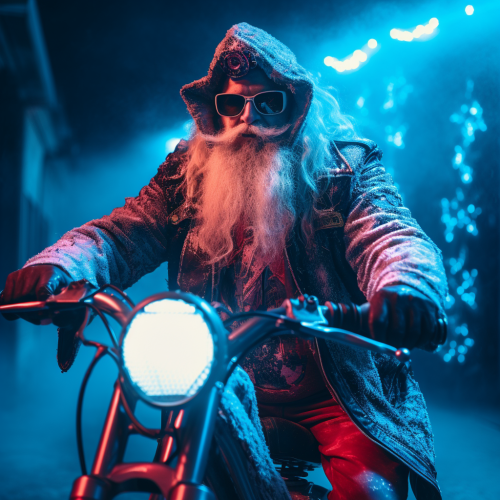 Hardrock Santa Claus Riding Bicycle in Neon Blue