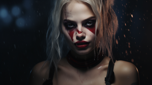 Photorealistic image of Harley Quinn before the storm