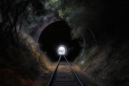 Spooky haunted tunnel at night