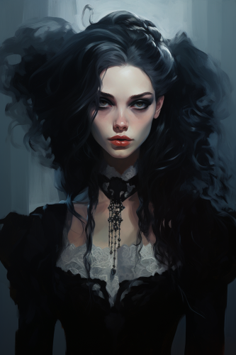 Illustrated portrait of a haunted gothic woman