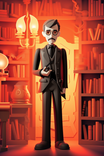 Man looking at framed portrait in eerie gothic setting