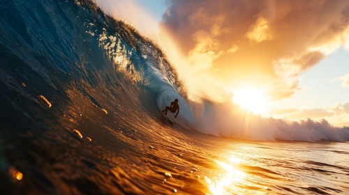 Alien surfing in a perfect barrel wave