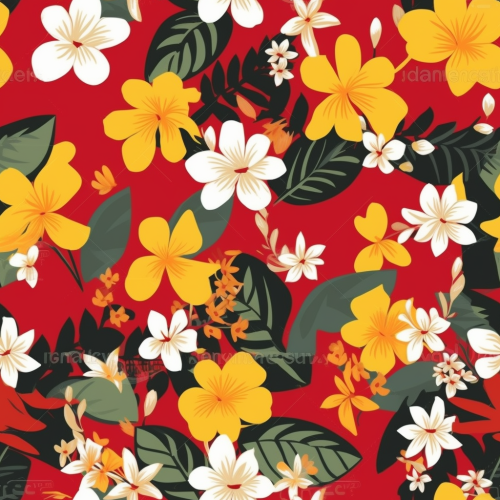 Colorful Hawaiian flowers in red and yellow