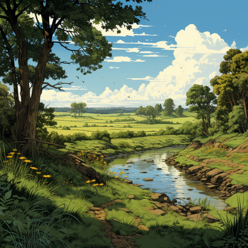 Illustration of hawthorns close-up in field