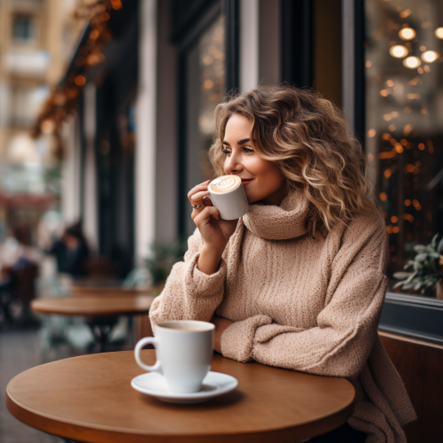Healthy person enjoying a coffee outside a cafe