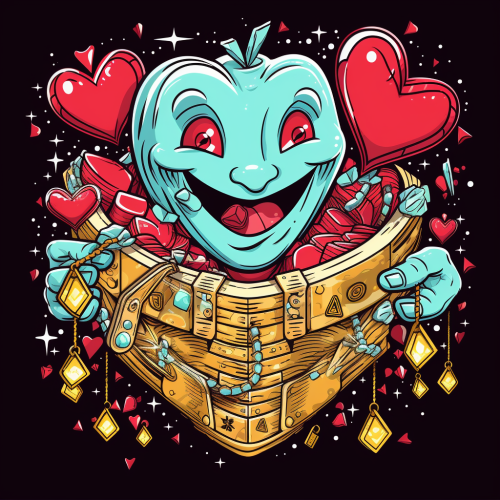 Heart, money, diamond chain in colorful line art