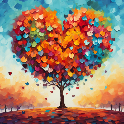 Impressionist image of heart-shaped oak tree leaves in fall Impressionist image of heart-shaped oak tree leaves in fall