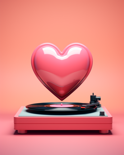 Retro pink heart vinyl record