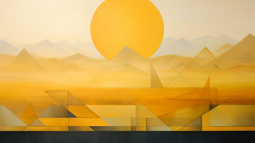 Abstract golden horizon with geometric shapes