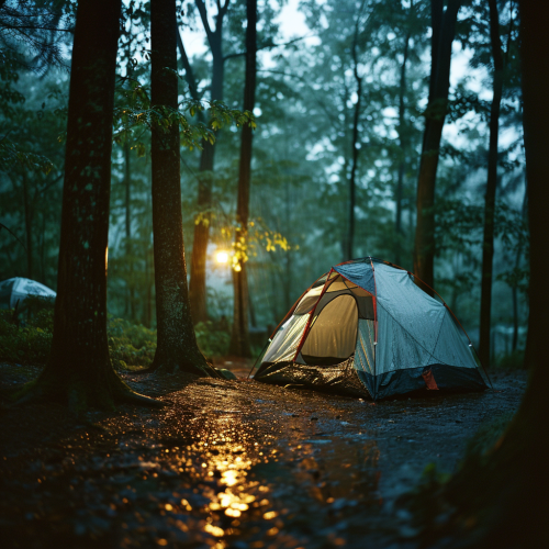 Image of a Camping Tent in Heavy Rain