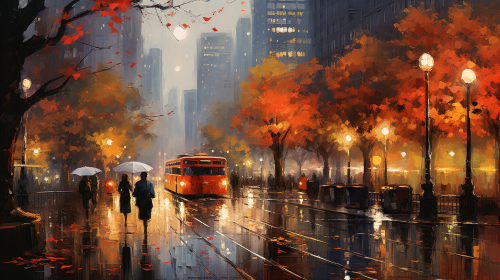 Rain pouring down on city streets