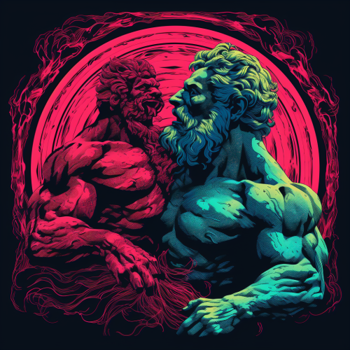 Hercules wrestling lion in Japanese woodblock style Hercules wrestling lion in Japanese woodblock style