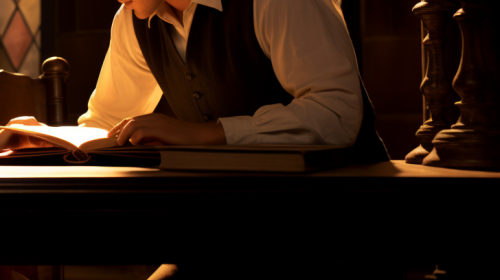 Hermione Granger studying in Hogwarts library