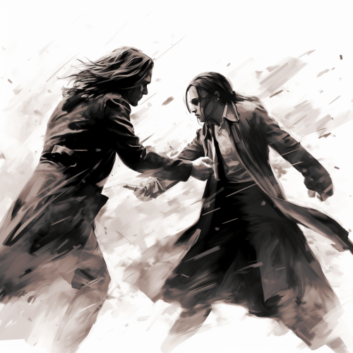 Hermione Granger and Severus Snape fighting sketch