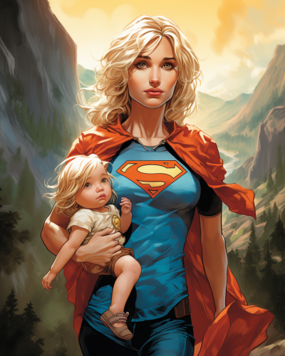 Blonde Mother Carrying Baby Up Mountain