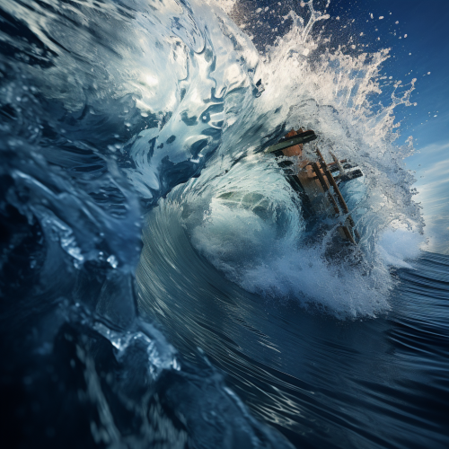 Boat wake in clear blue ocean