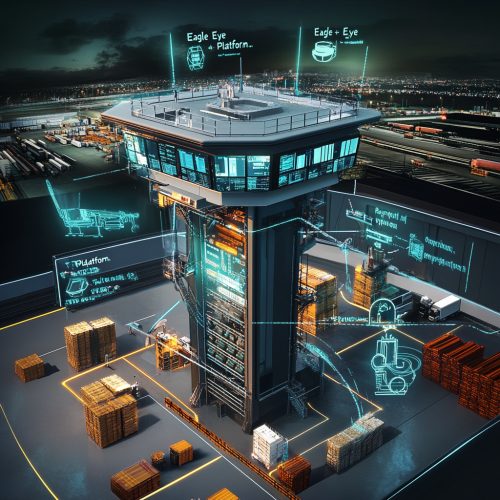 Futuristic control tower overseeing logistics processes Futuristic control tower overseeing logistics processes