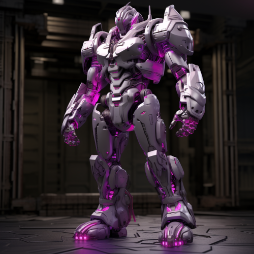 Powerful high-tech robot with grey camo metal plates