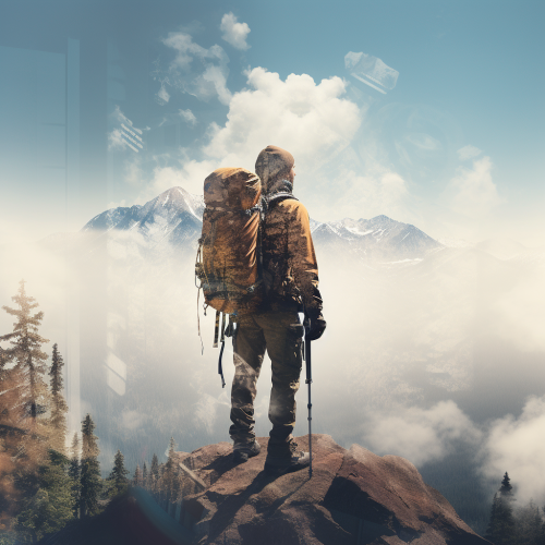 Hiker conquering a majestic summit