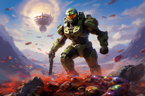 Master Chief battling angry vials and syringes