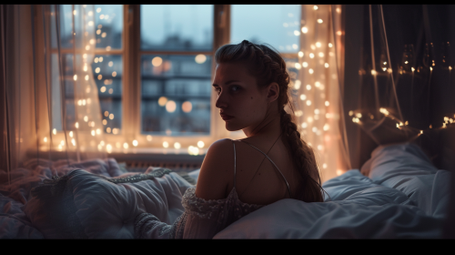 Beautiful hip skinny woman in Parisian bedroom