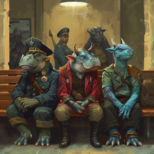 diverse fantasy characters in police station