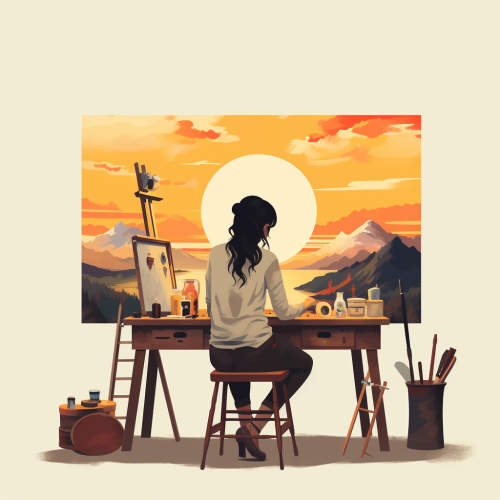 Silhouette of Hipster Female Painter in Studio