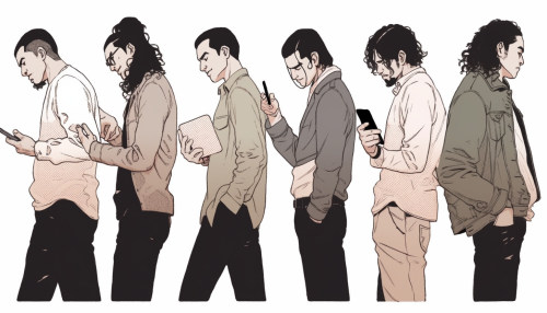 Group of Hispanic Guatemalan rockers checking their phones happily Group of Hispanic Guatemalan rockers checking their phones happily