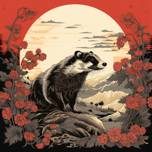 Japanese-style Badger Illustration