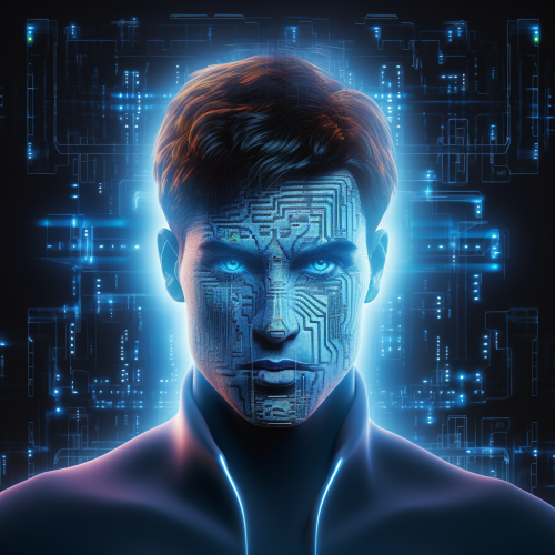 AI hologram projection with question mark