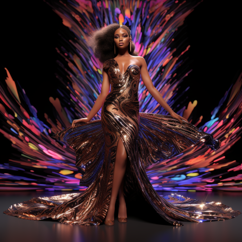 Beautiful black women at holographic fashion show